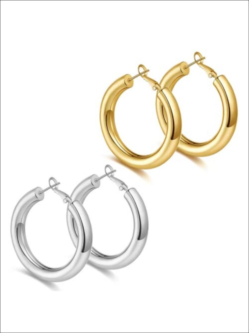 14K Gold Plated Chunky Hoop Earrings 925 Sterling Silver Post Lightweight